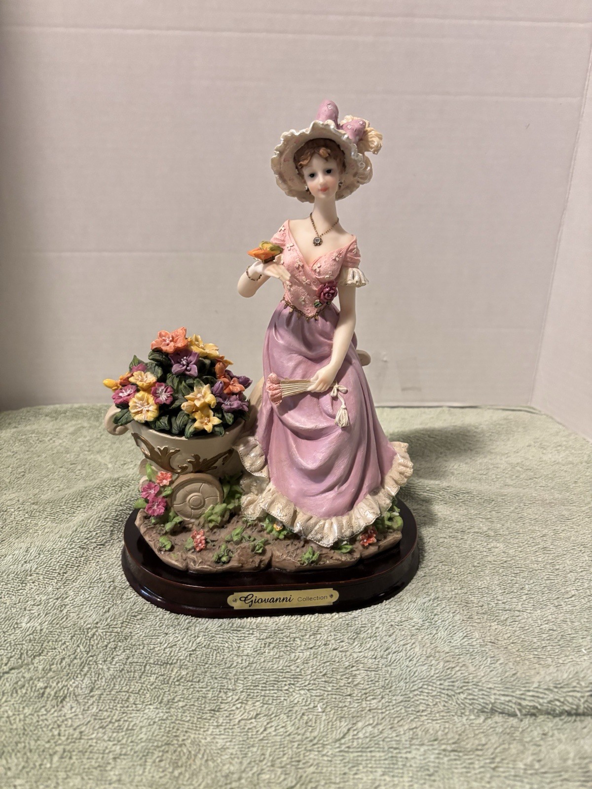 Giovanni Collection – Victorian Woman With Cart Of Flowers. ~11” Tall.