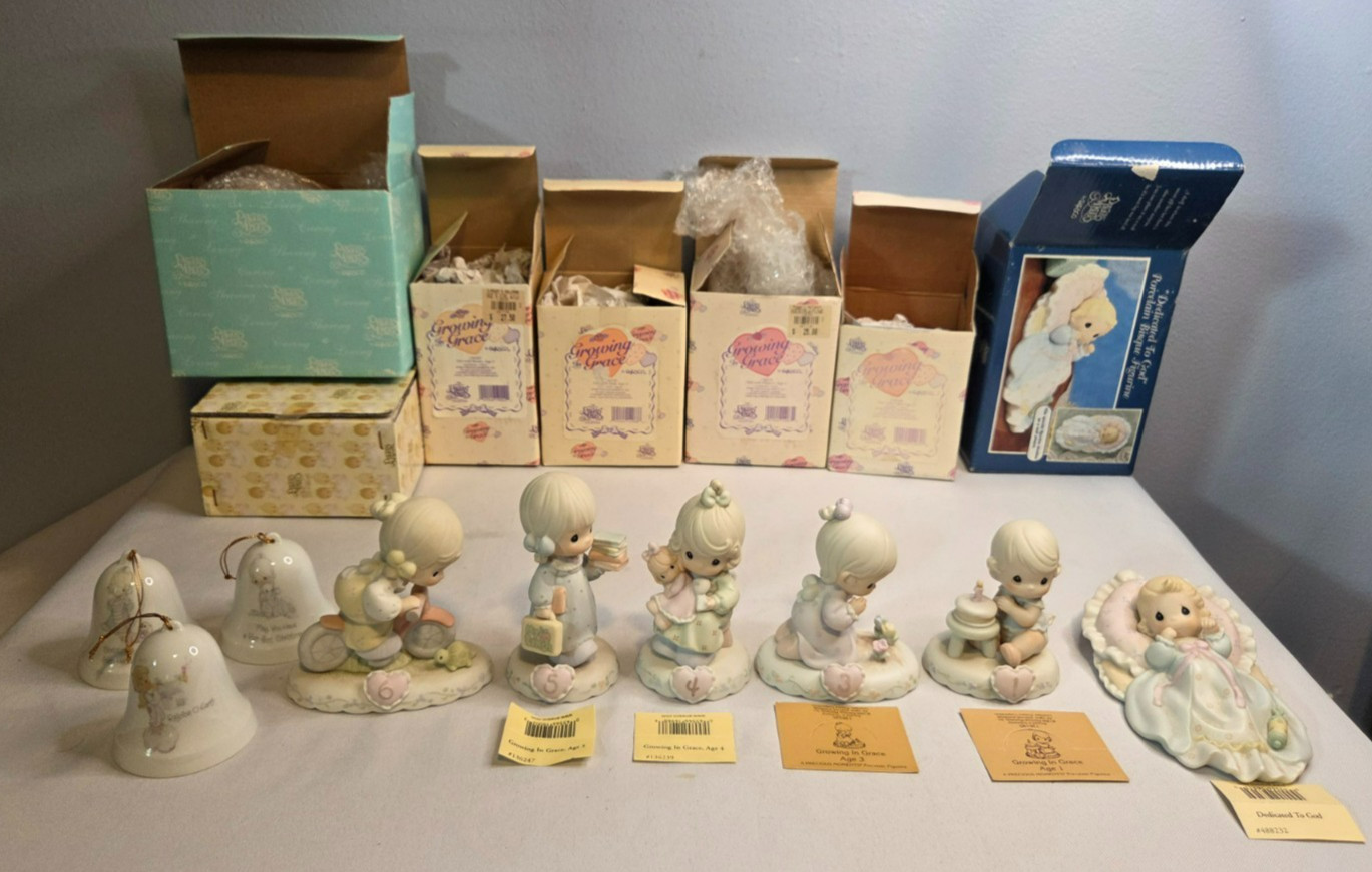 Precious Moments Lot 6 Figurines 3 Bells, Lot of 9