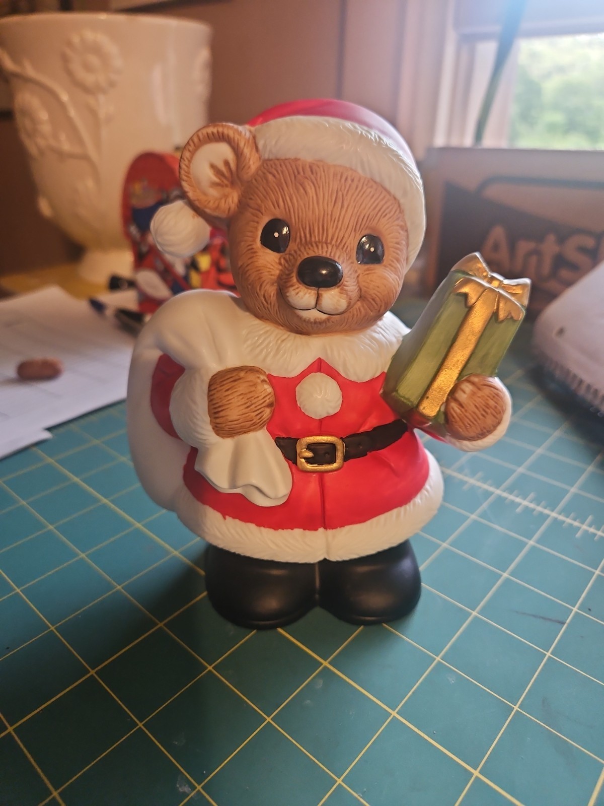 Homco Big Teddy Bear Dressed As Santa Clause