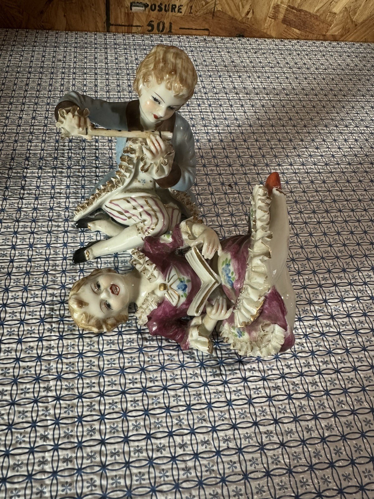 Vintage Wales Porcelain Colonial Style Boy With Flute Girl Singing 4” Cottage