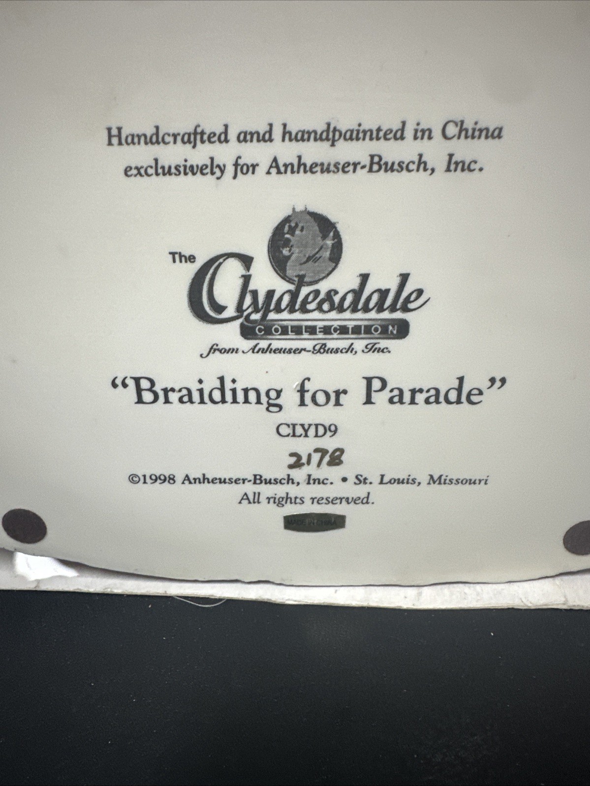 The Clydesdale Collection Anheuser-Busch, Inc. “Braiding For Parade” Figurine