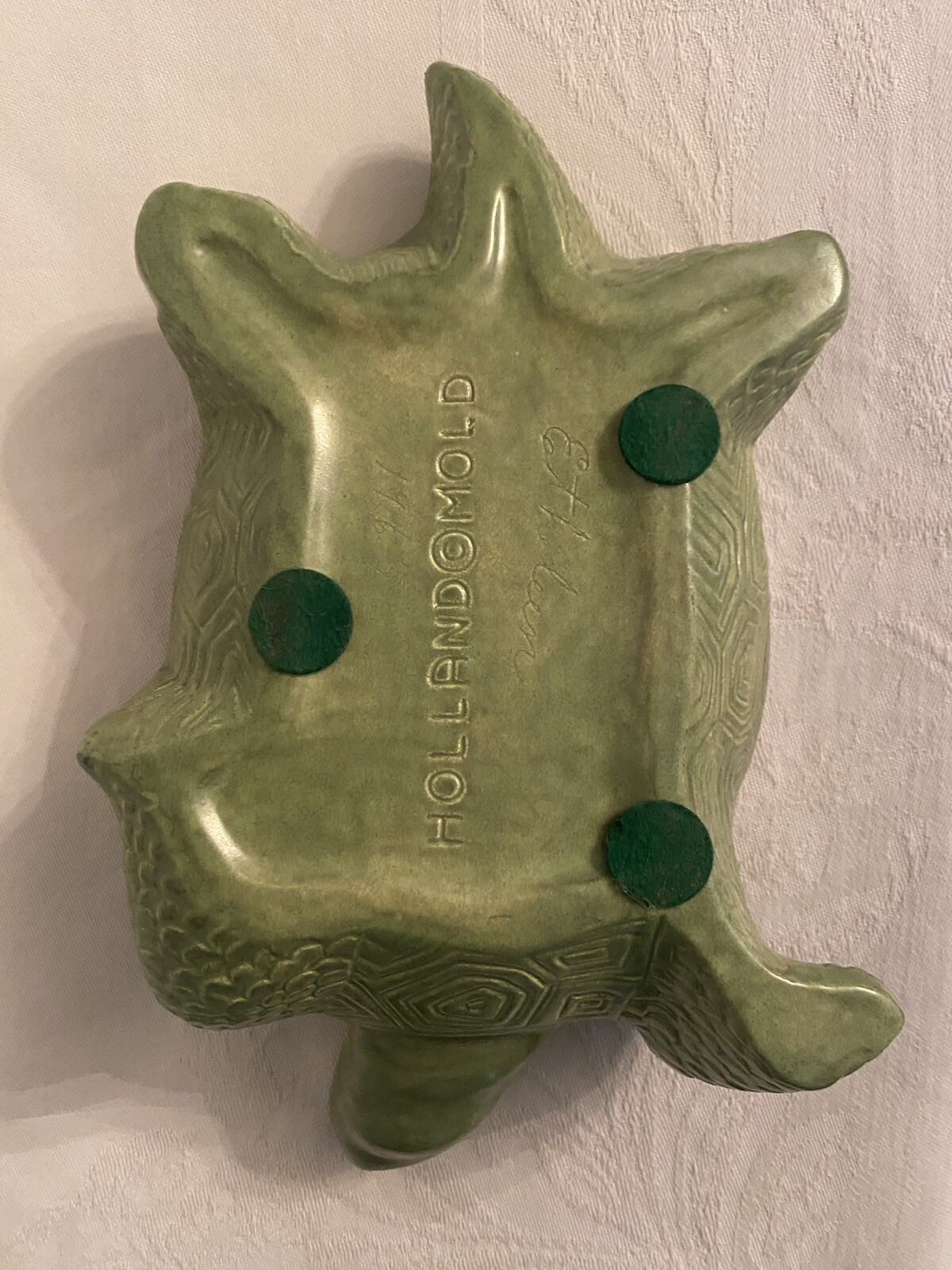 Vintage 1967 Holland Mold Green Ceramic Turtle Tortoise Jar with Lid Signed
