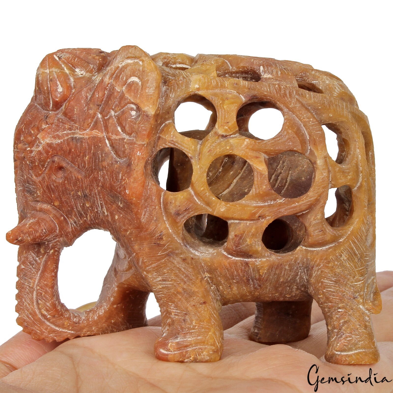 Vintage Hand Carved Soap Stone Mother Elephant W/Elephant Baby Inside 2.5″~248gm