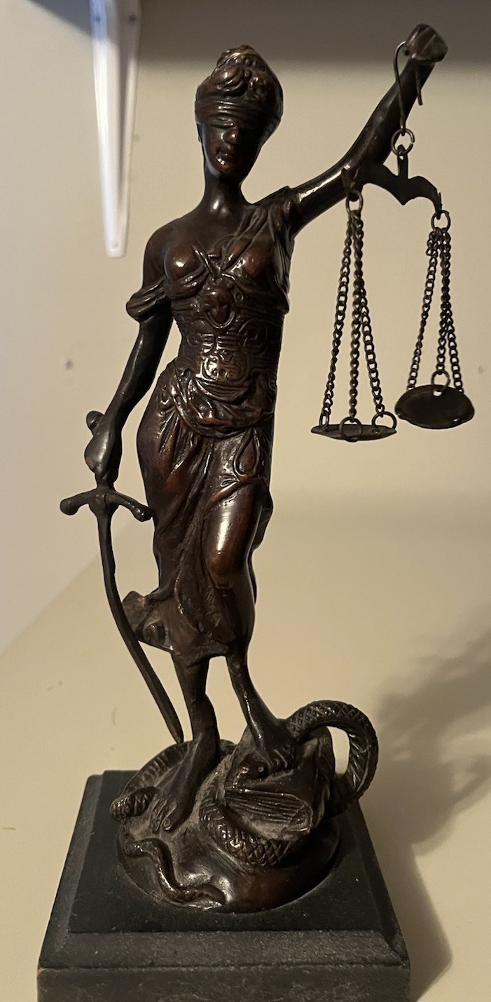 Lady Justice Figurine Statue w/ Scales, Bronze Finish Metal 3D Effect