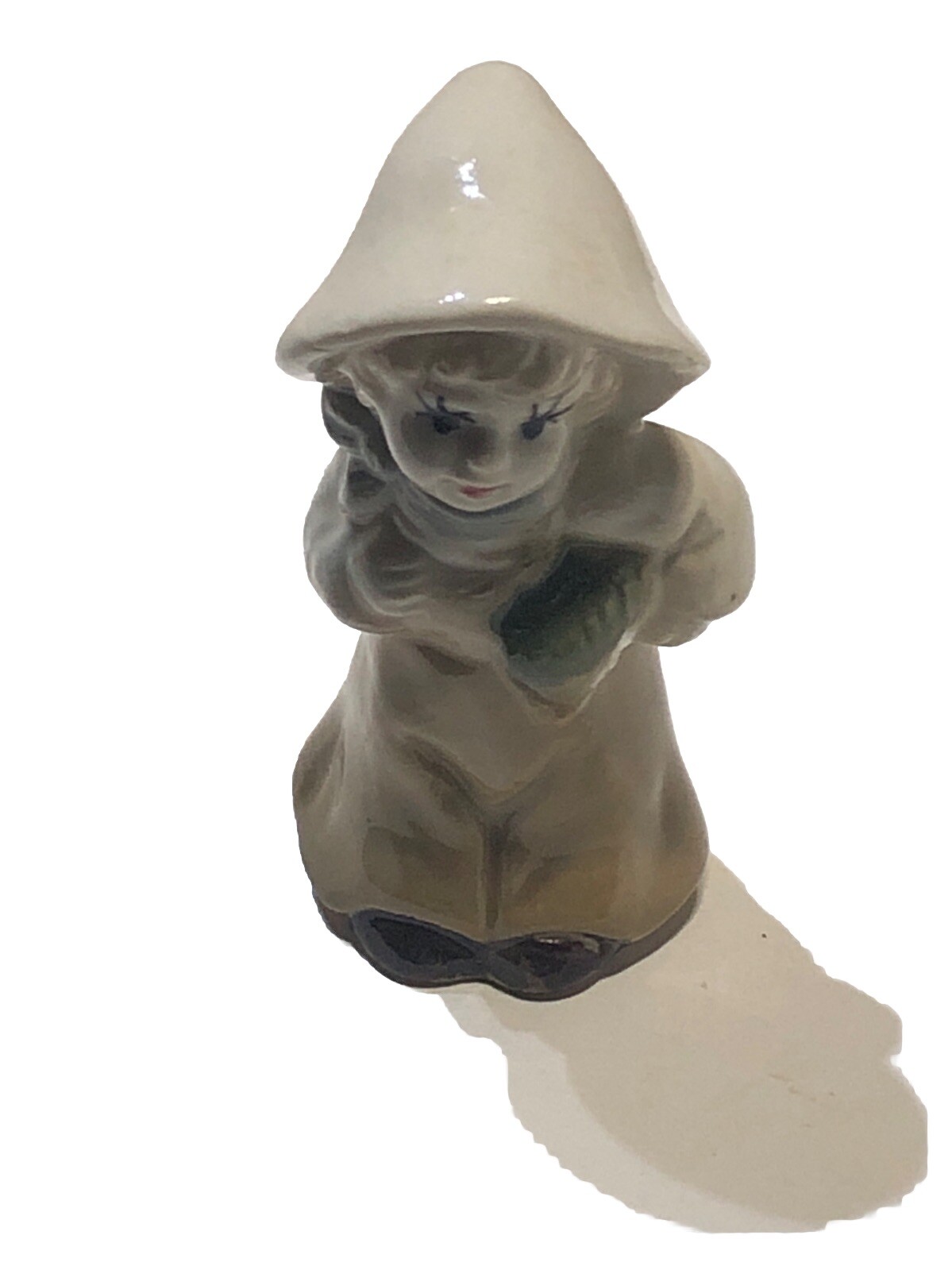 Antique German Hand Painted Porcelain Little Girl Holding Fish 3 1/2” Figurine