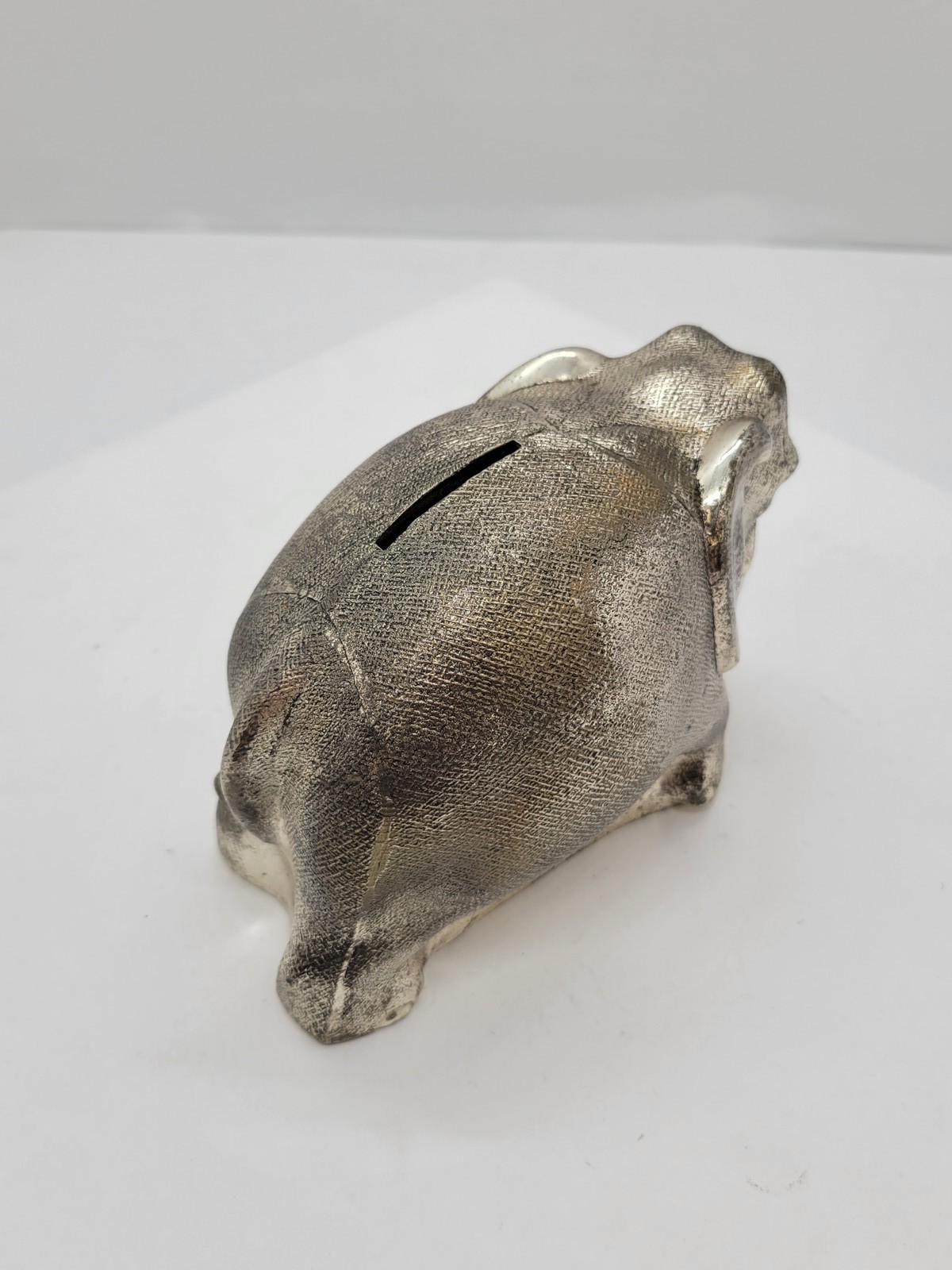 Vintage Silver Tone Metal Elephant Back Statue Decor 3.5″H