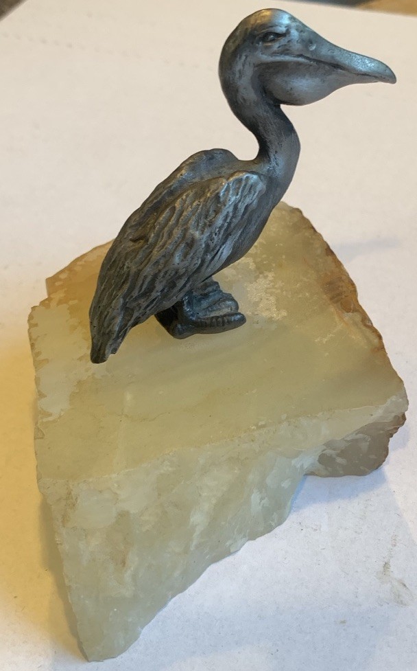 Andy Schumann Limited Ed. 250 Pewter Pelican on Alabaster Base Sculpture