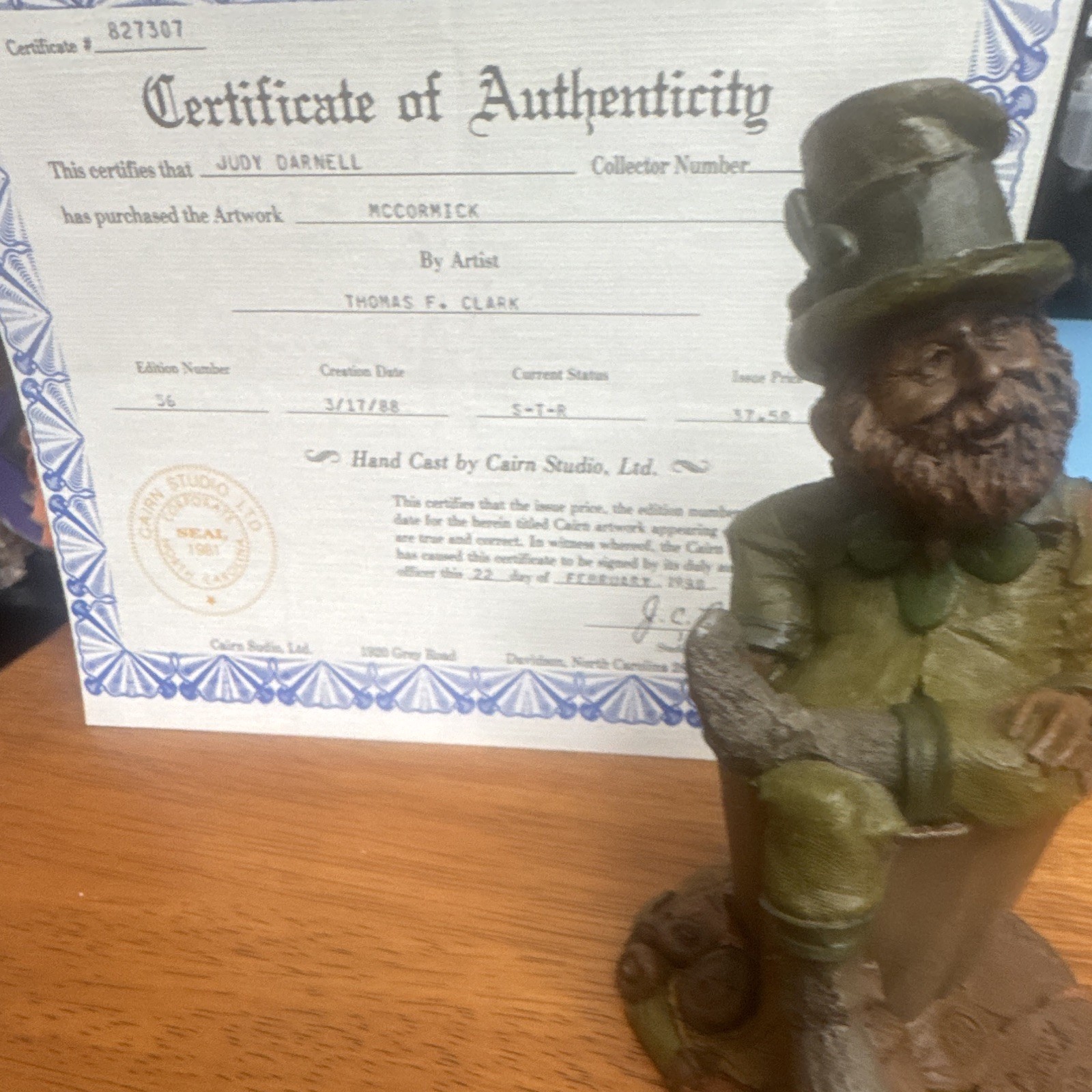 Cairn Studio Tom Clark McCormick 1988 Hand Cast Painted Resin Gnome COA