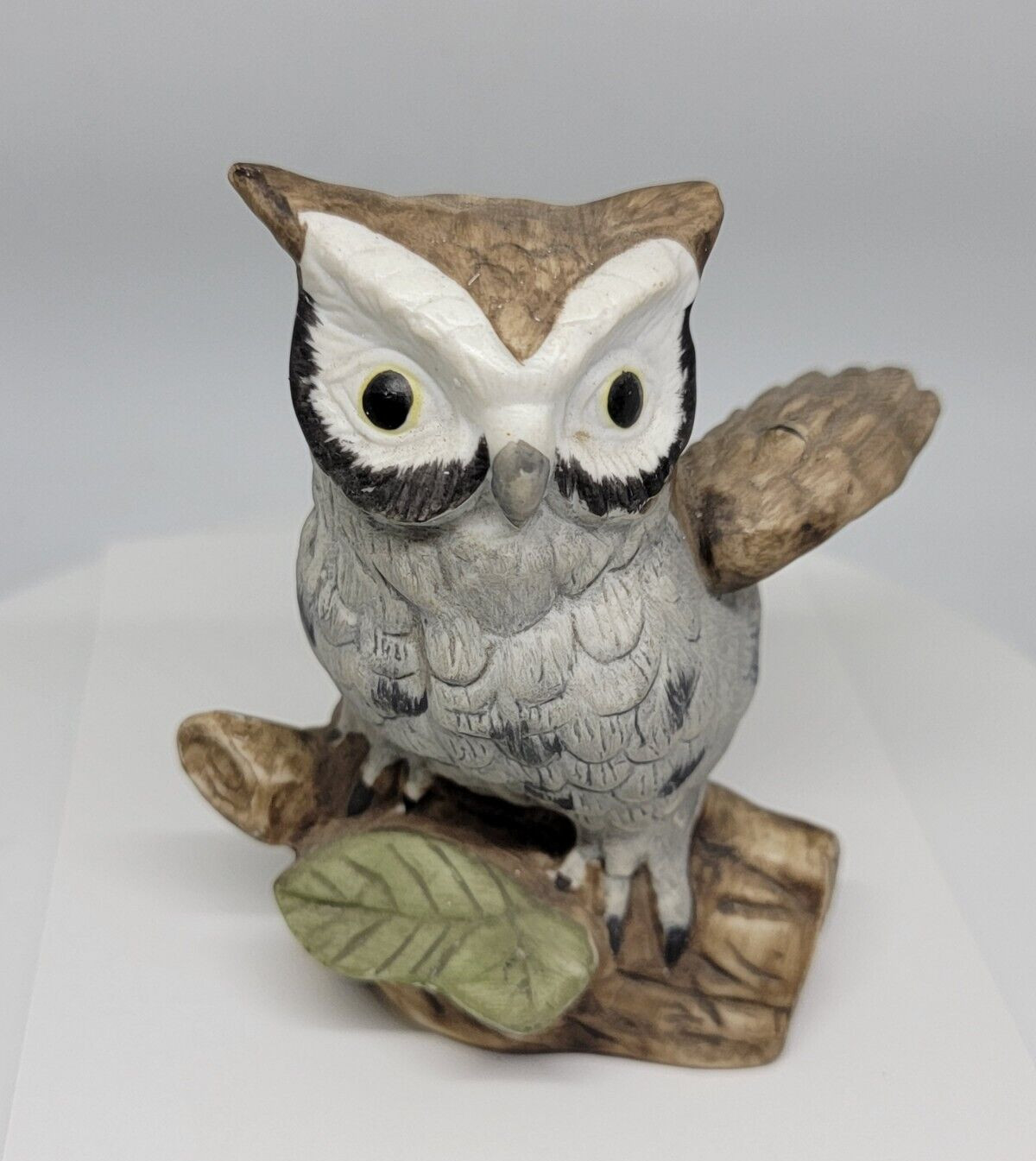 Vintage Norleans Korea Figurine Owl Multi Colors Flying on Tree Limb B11608