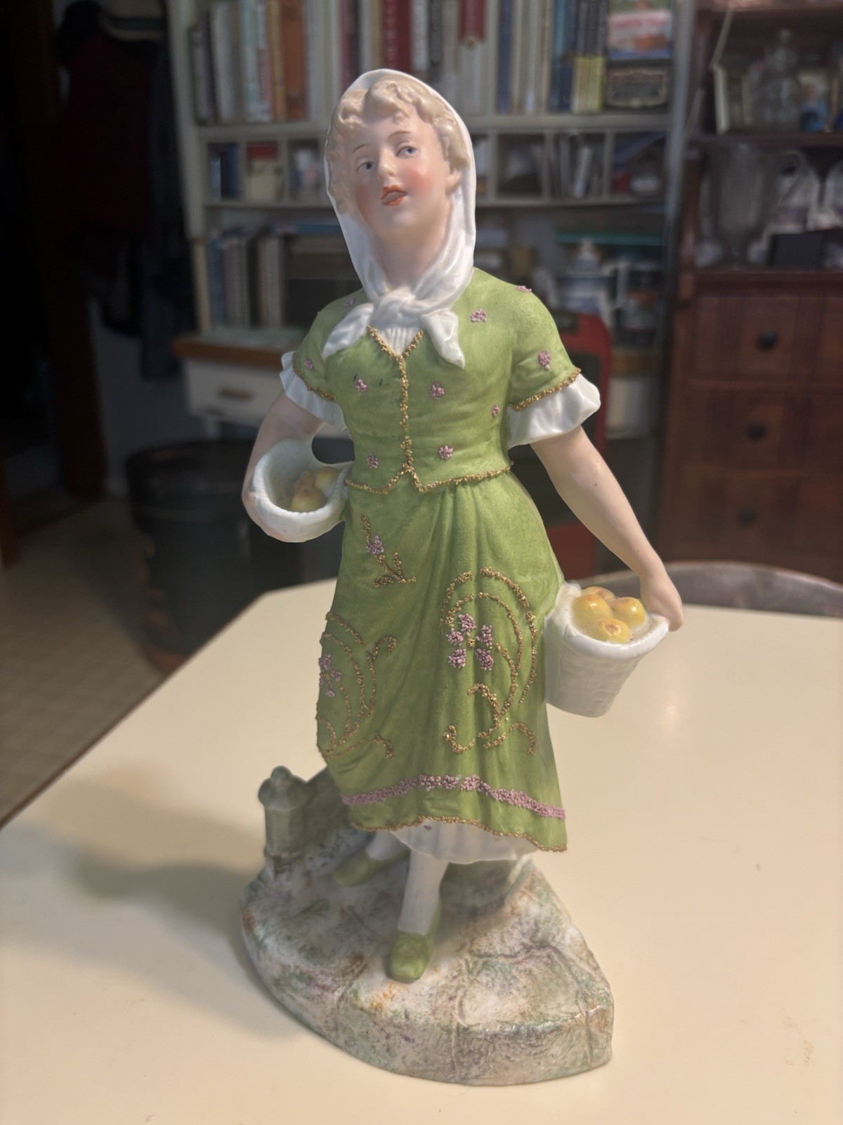 Gebruder Heubach Germany 11” Girl Baskets Apple RARE “37” Victorian
