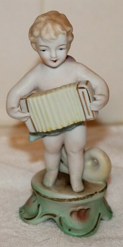 VTG OCCUPIED JAPAN BABY BOY CHERUB PLAYING ACCORDION FIGURINE STATUE CERAMIC