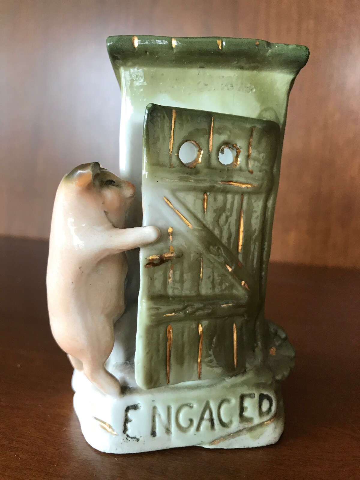 Antique German Fairing Pig OutHouse Bud Vase, Engaged German Souvenir Prize RARE