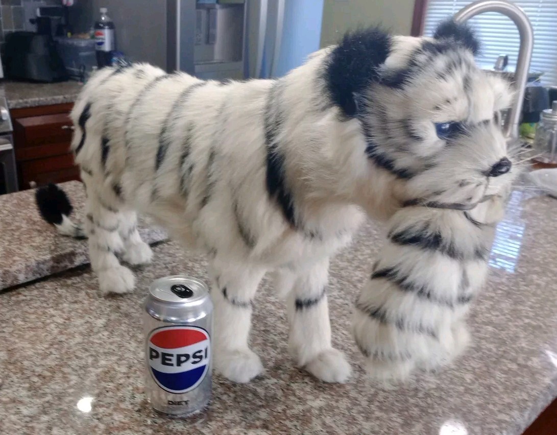 Large White Bengal Tiger W/ Faux Fur, Fake Taxidermy Figure, 2 Feet Long