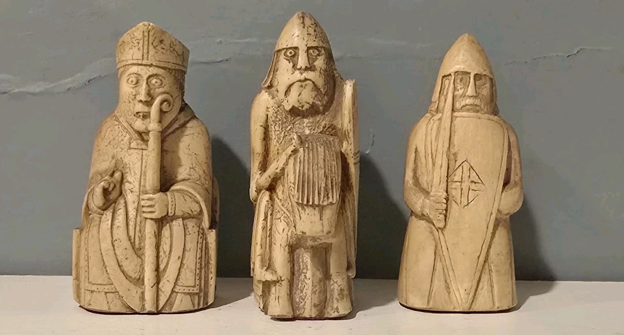 Set of 8 Reproduction Isle of Lewis Chessmen British Museum London England