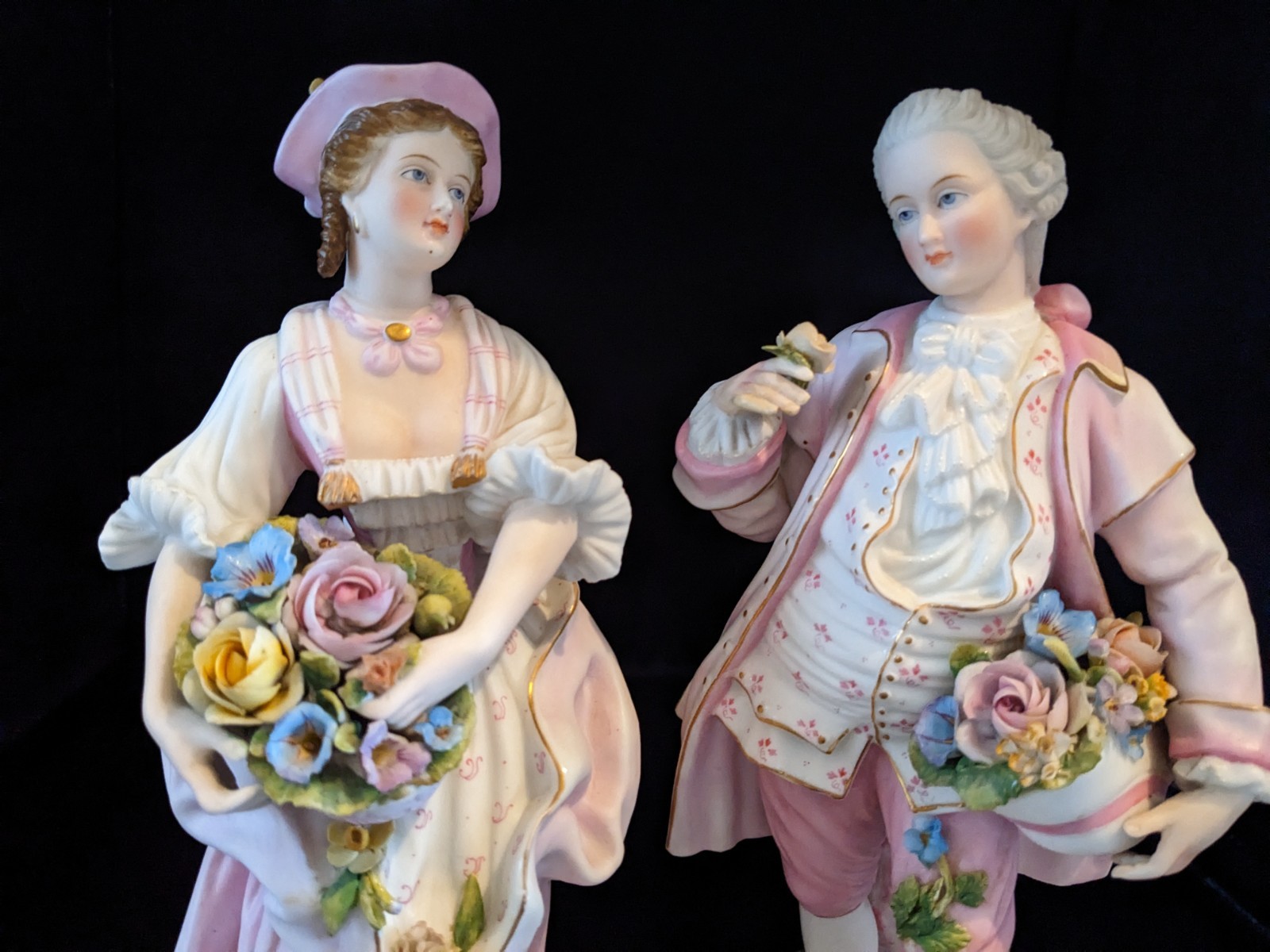 18th C French Pierre Verneuilh Porcelain Figurines Flowers Sellers Marked 11″