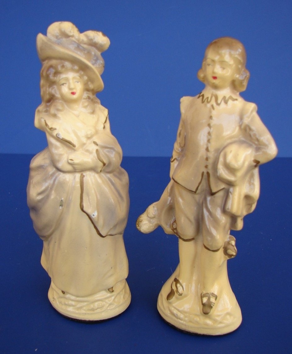 Vintage Finarts Studio 17th Century Victorian Man and Woman Chalk Figurines