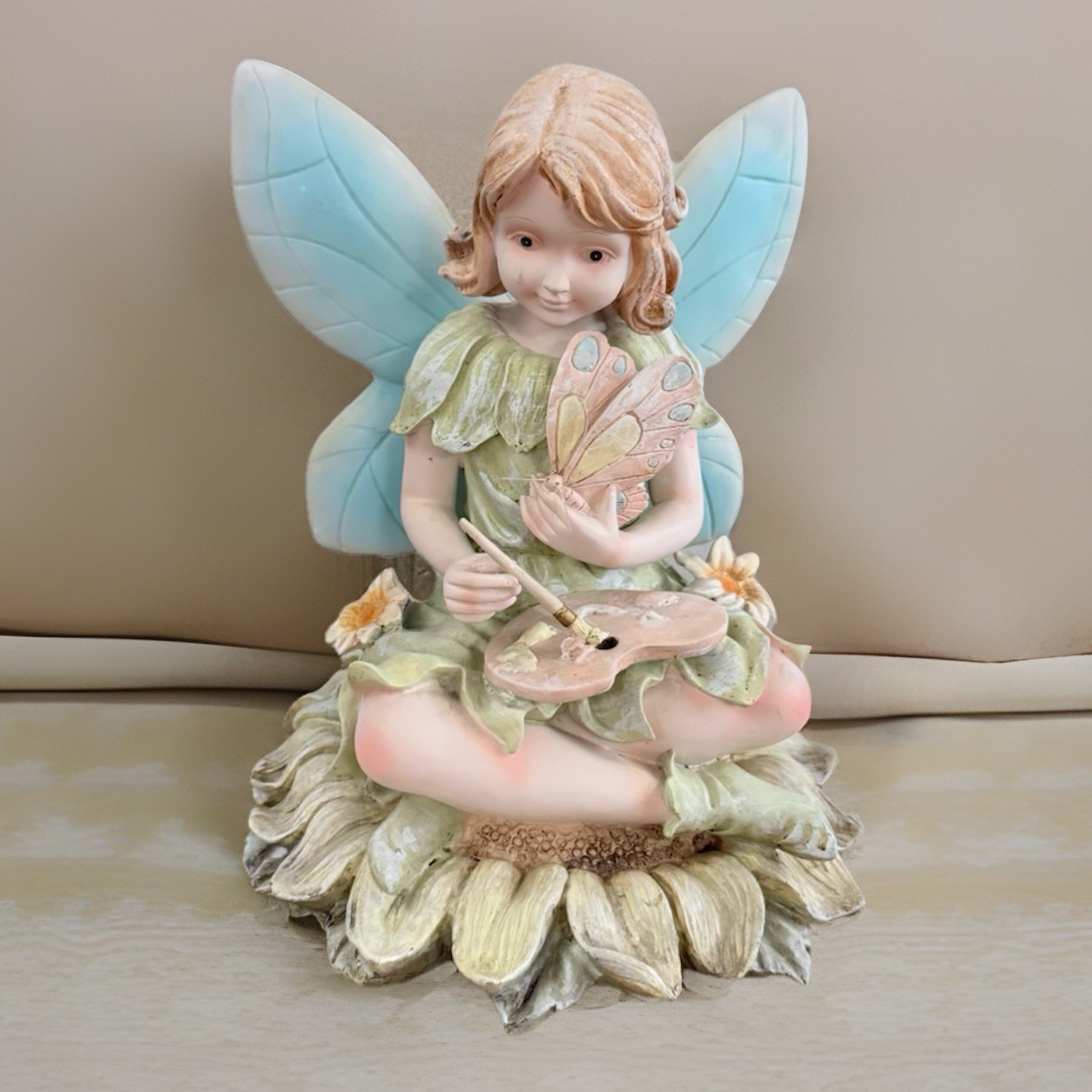 Vintage Collectible Fairy Figurine Resin Pastel Tones 10″ Tall 2003