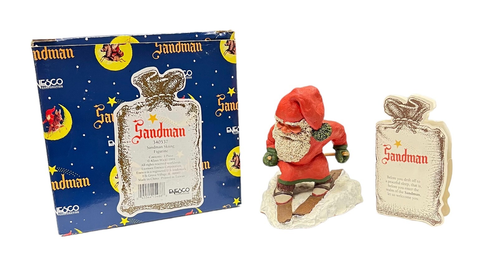 Enesco Sandman Skiing Figurine Sand Klaus Wickl 1994 Christmas Decor 340537 Vtg