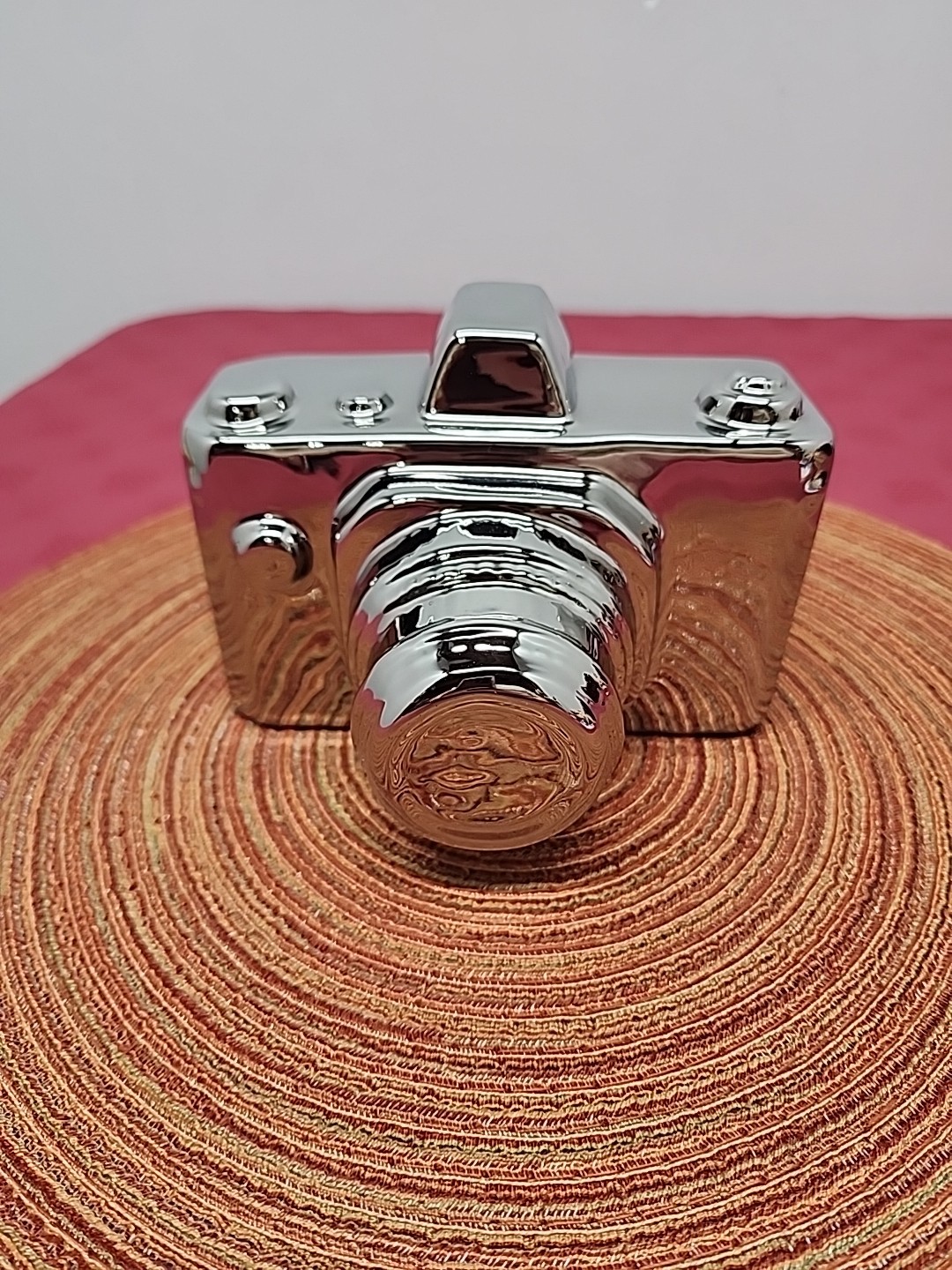 Chrome Painted Ceramic Retro Camera Decorative Shelf Sitter MCM Style