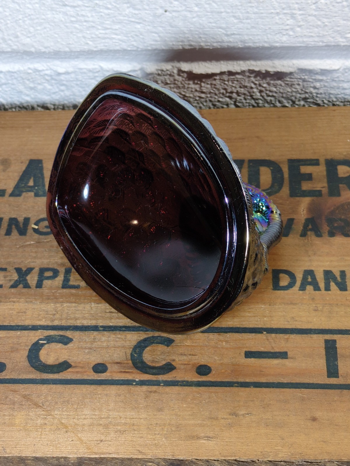 Vintage LE Smith Amethyst Carnival Glass Covered Turkey LID ONLY