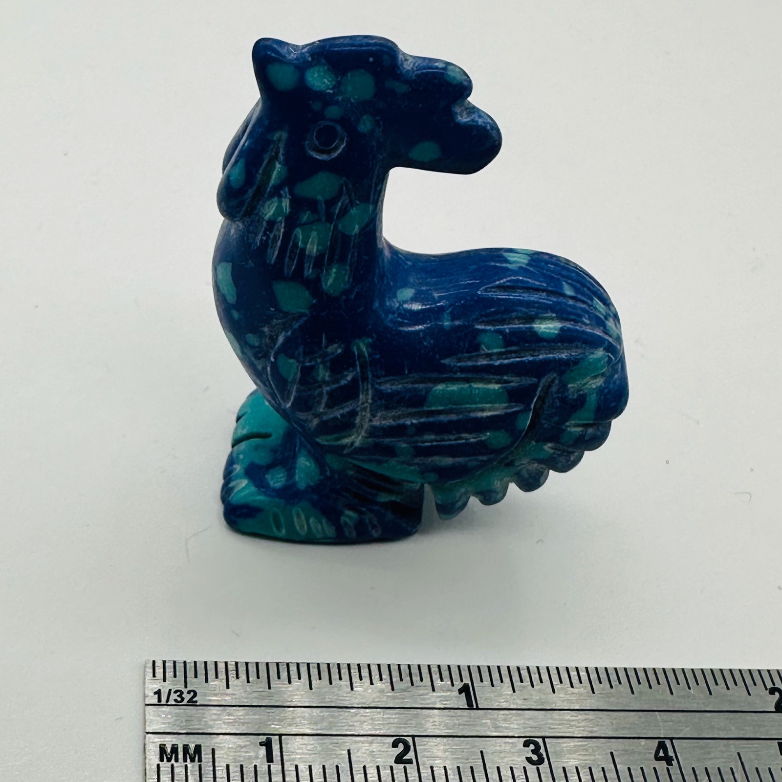 Crowing Rooster Animal Carving | 1 Figurine | | 1 3/4 x 1 3/8″ | Blue, Green