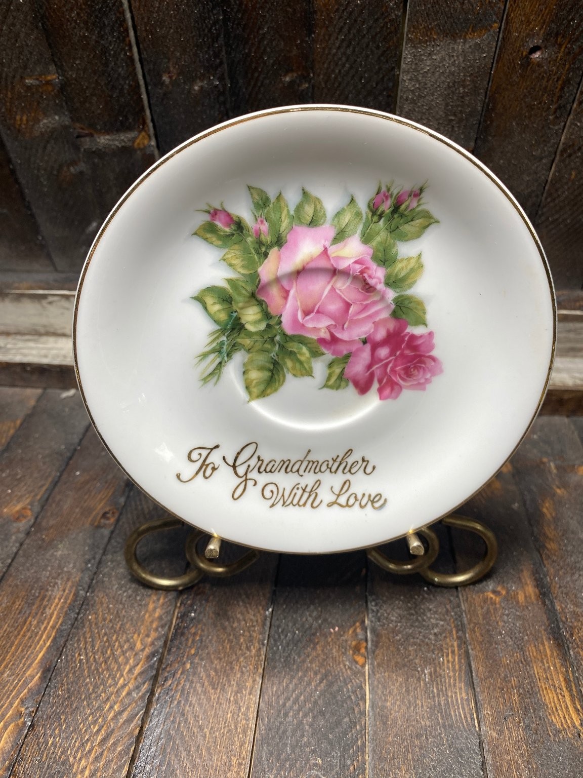Vintage Collector Plate 5.5 in “To Grandmother With Love” Porcelain Roses MA-422