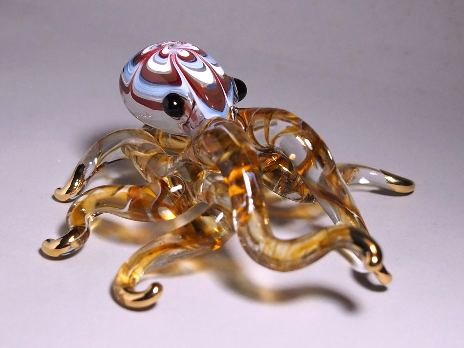 maroon Blue Octopus figurine handmade blown art glass gold trim 4.25″ decor Gift