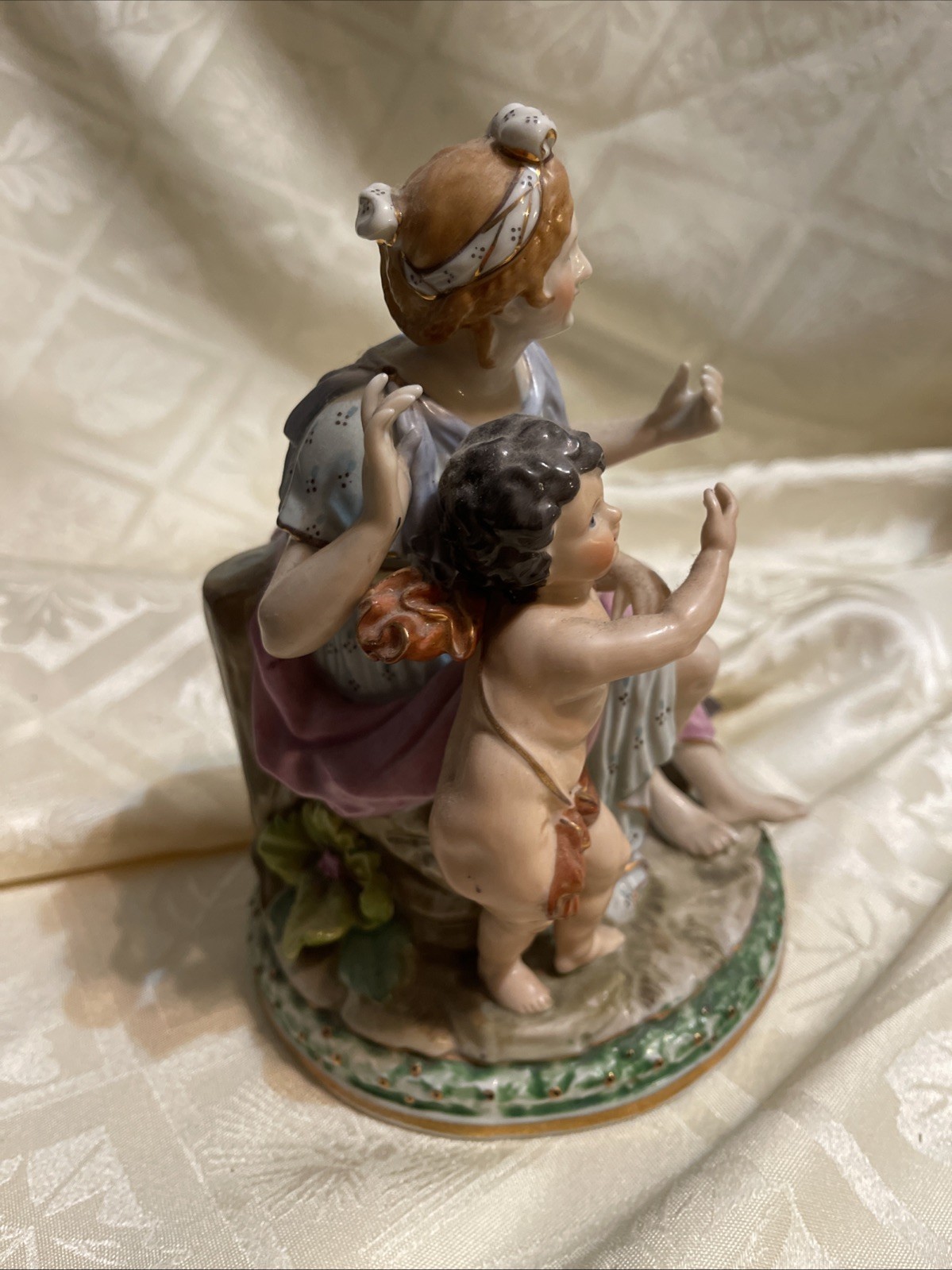 Antique Edmé Samson Sevres-Style Maiden Woman & Cherub 7″ Porcelain Figurine
