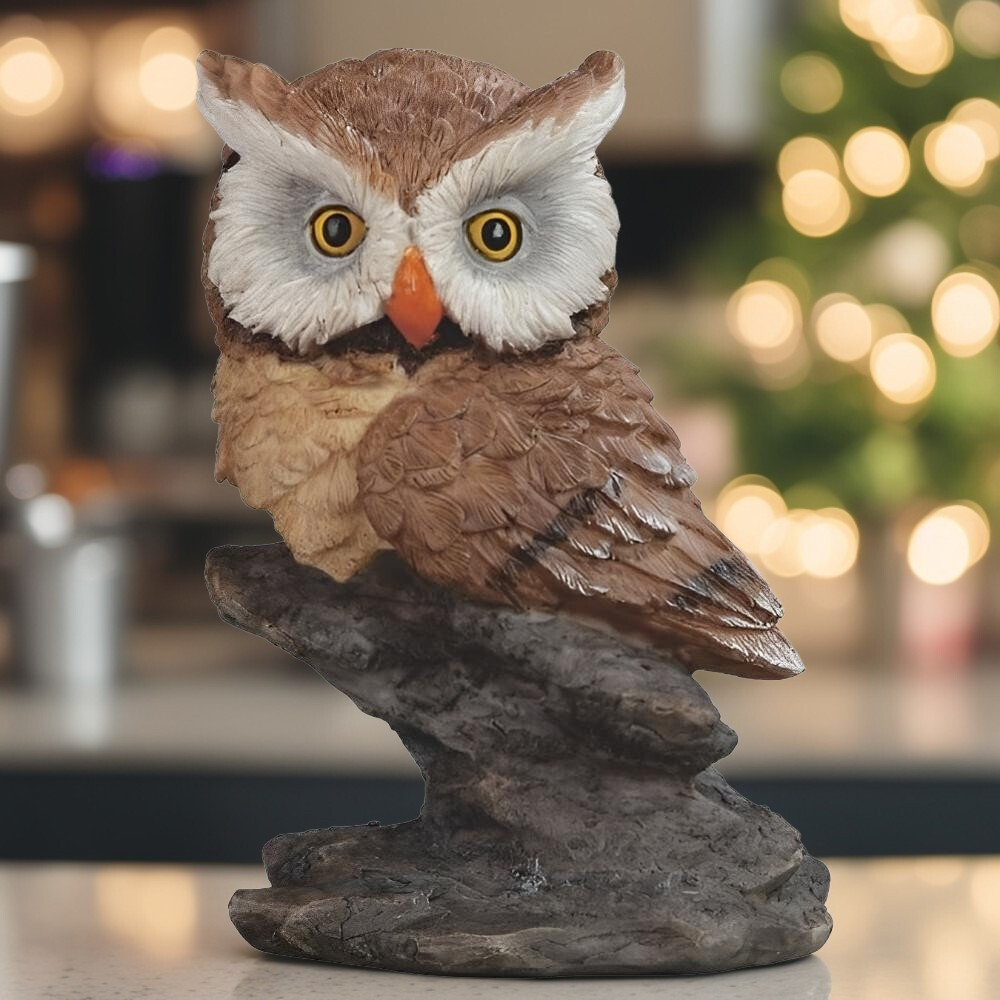 4.5″H Brown Owl Sitting on Rock Figurine Ornament Home Decor Unique Gift
