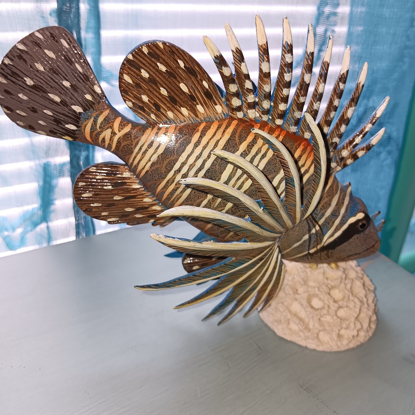 Handpainted Metal Lionfish On Coral Beautiful Details Excellent Condition