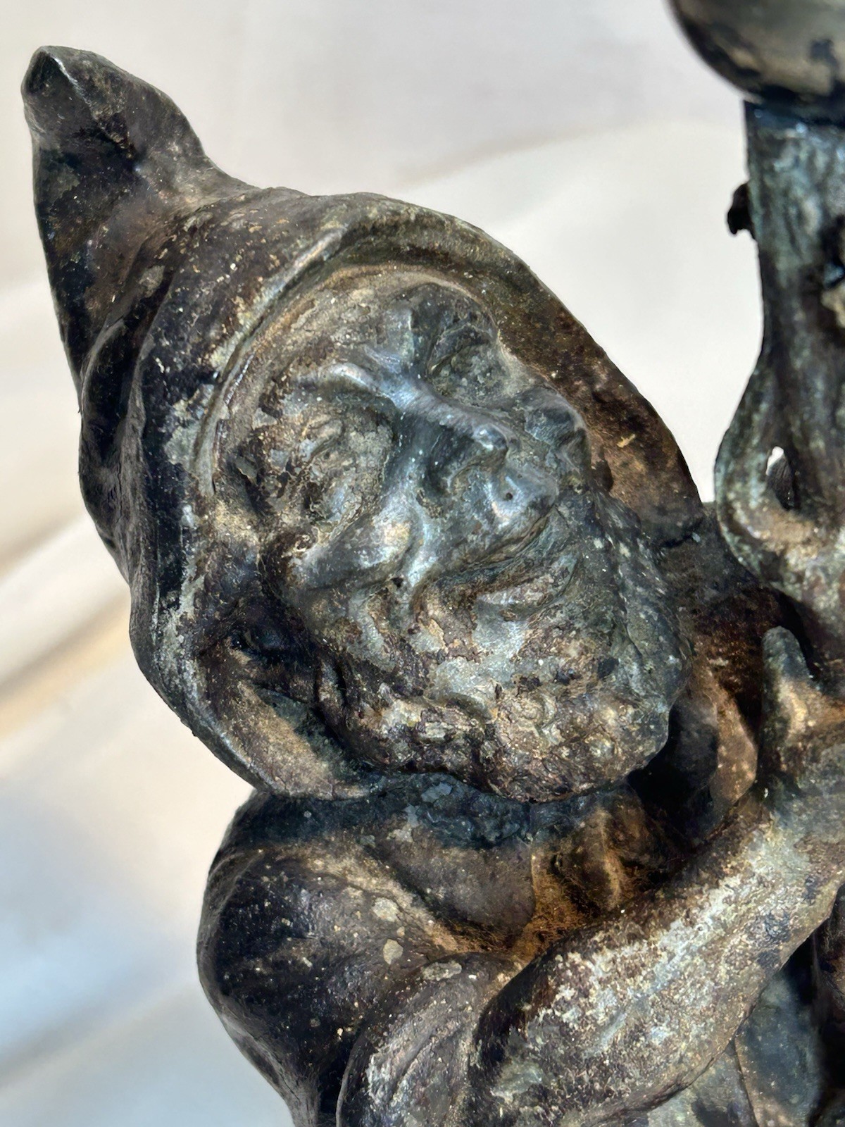 Metal Spelter Statue Door Stop Gnome Man with Staff