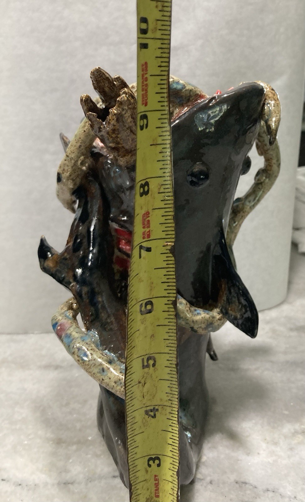 Surreal Southern Folk Art Face Jug Monster Shark Eating Octopus Pottery OOAK
