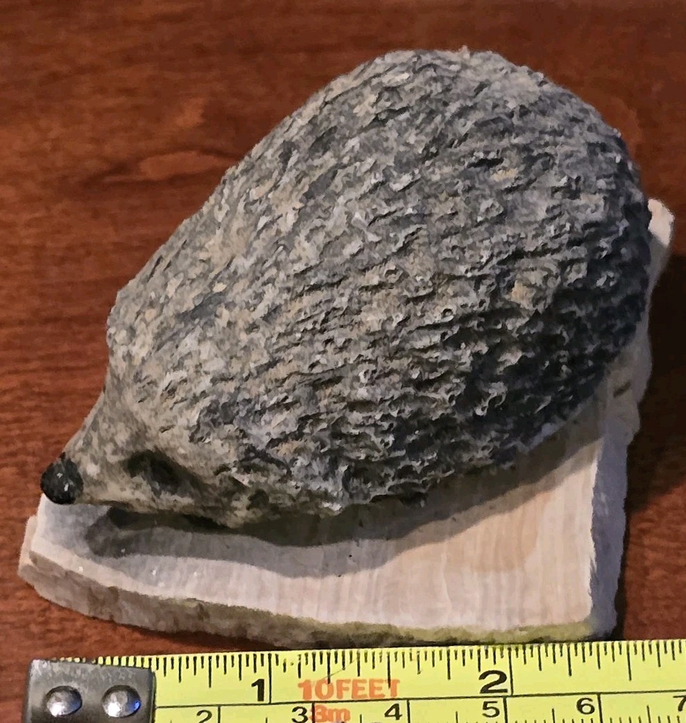 3½” Sculpted Hedgehog Figurine Hand Painted Soapstone Sitting On Slate Base