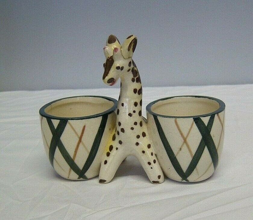 Vtg Giraffe Double Toothpick Holder Ceramic Made in Japan 4.50 x 5.50 x 3 in.