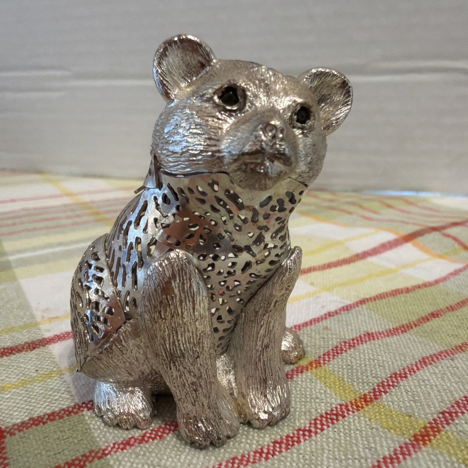 Christofle Silverplate Lumier D’Argent Bear Figurine with Onyx Eyes