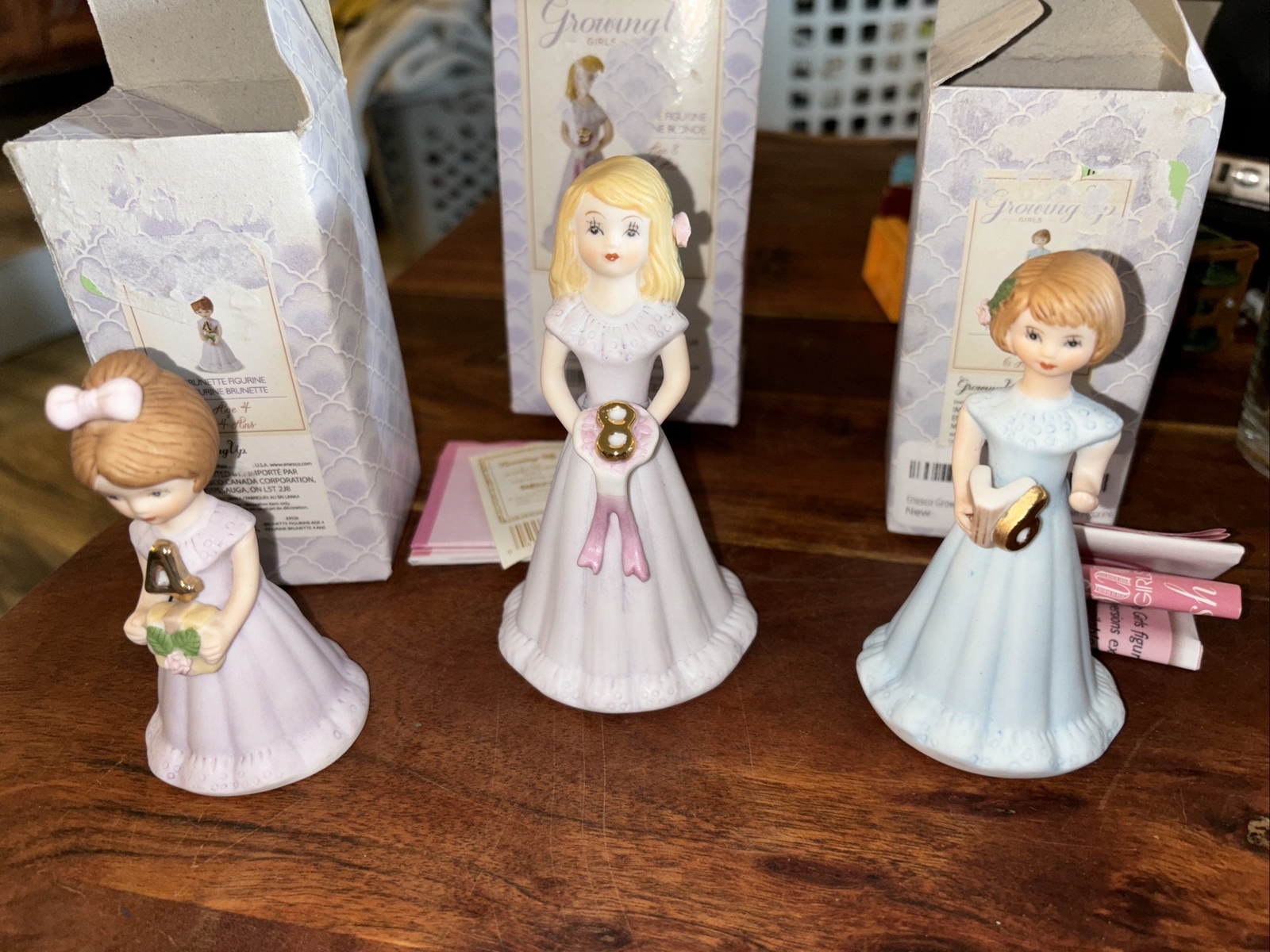 Enesco Growing Up Birthday Girls Ages 4, 6, & 8 Blonde And Light Brown Hair VNTG