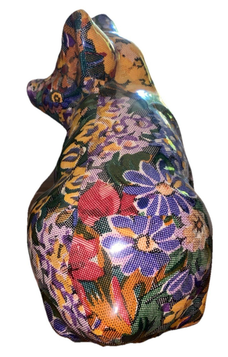 Porcelain Decoupage Patchwork Floral Pig Figurine 7″ Tall