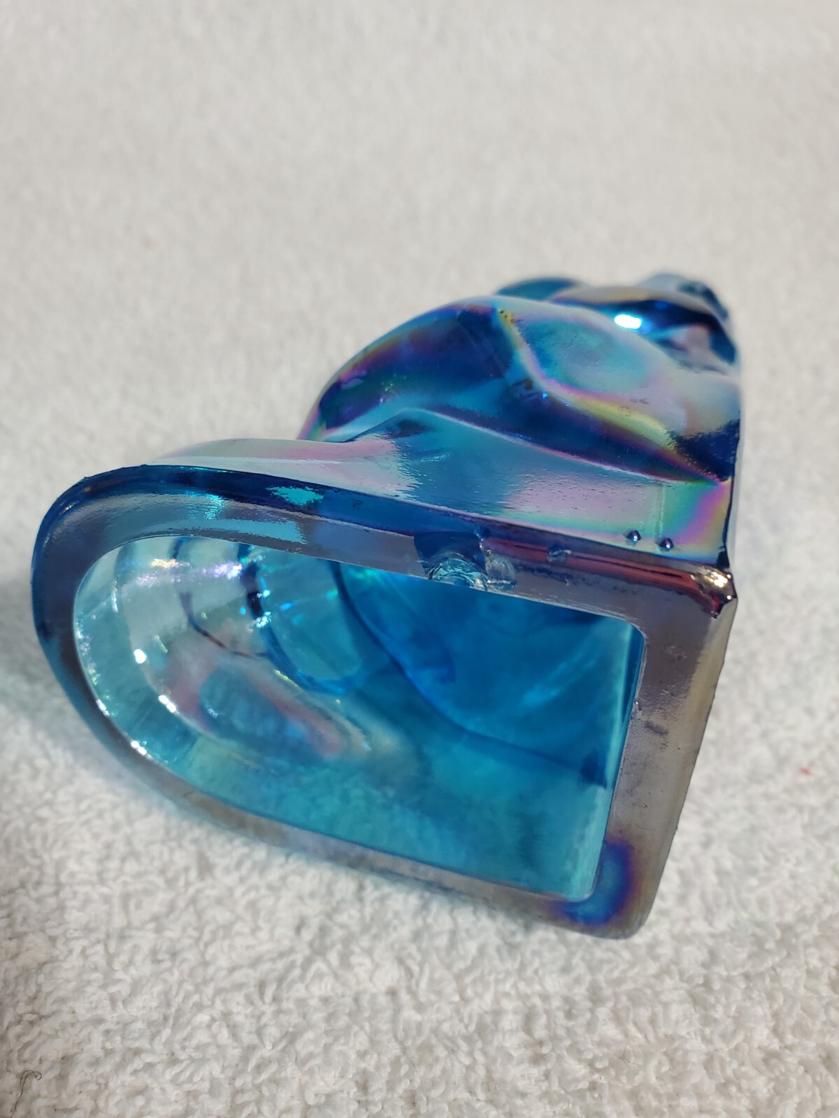 Vintage Wheaton Iridescent Blue Carnival Glass Boy And Girl Bookends