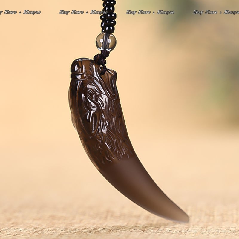 Genuine Icy Obsidian Wolf Fang Pendant – Black Protection Necklace Unisex