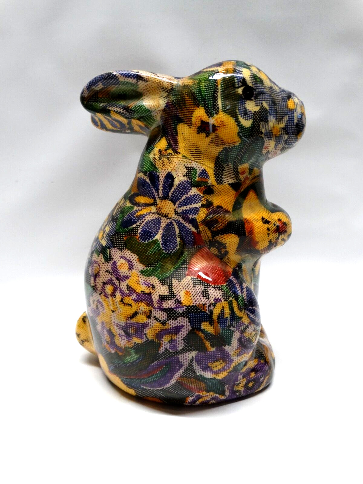 Vintage Floral Decoupage Multi Colored Bunny Rabbit 7″ Tall Easter