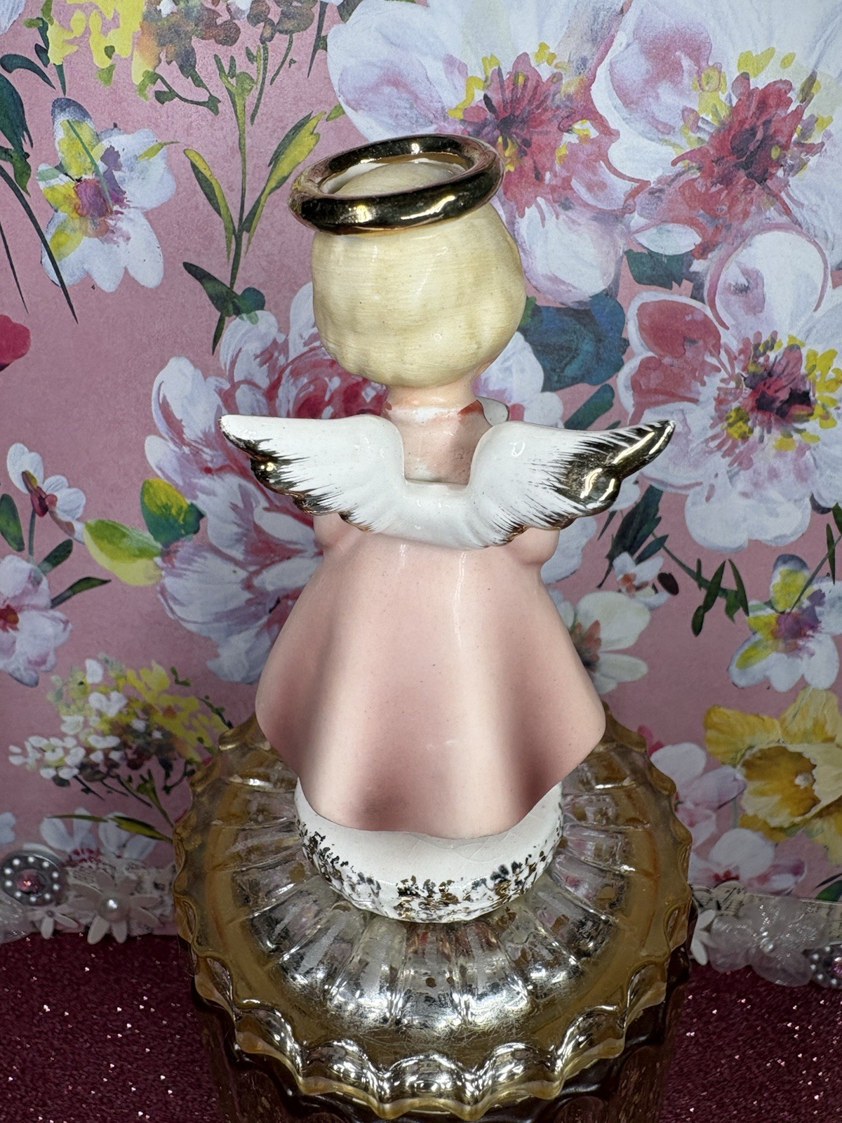 Vtg Small Easter Angel Girl In Peach Holding Sheet Music Figurine Art Gift Japan