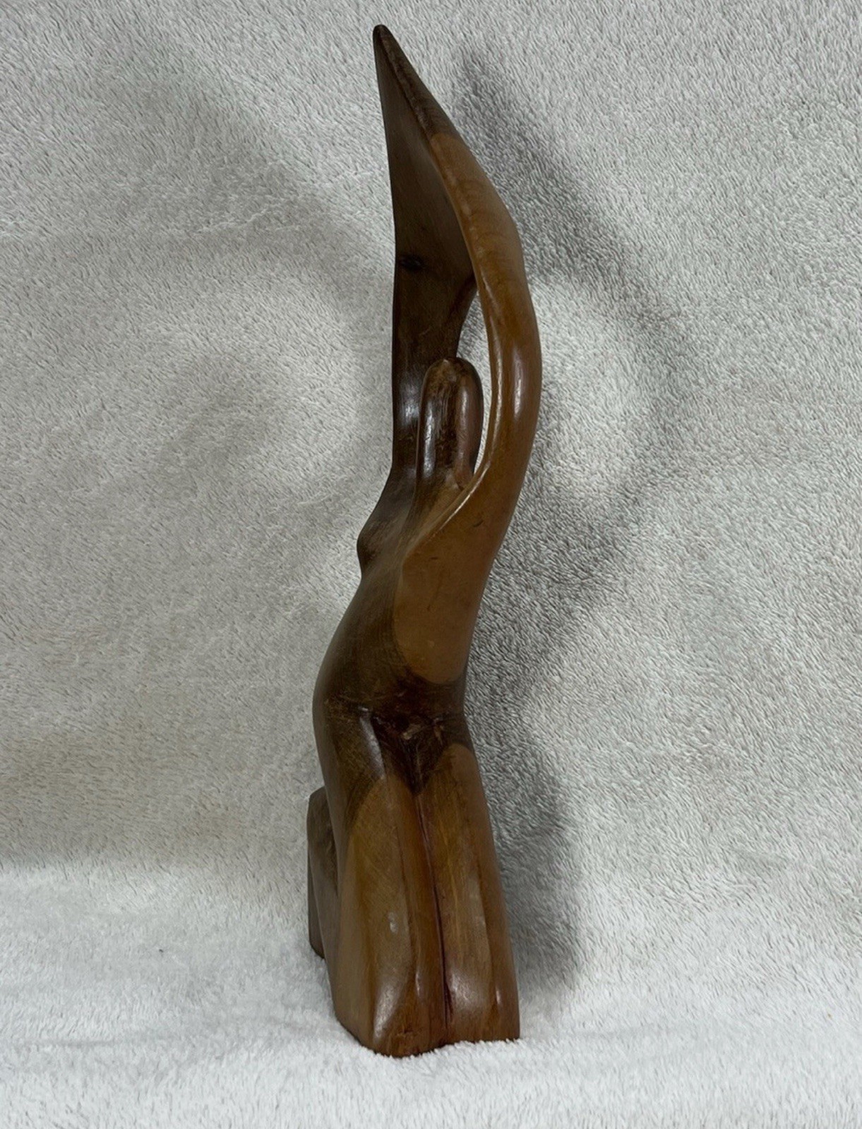 Modernist Abstract Wood Figure Sculpture Kneeling Woman in Praise Decor 11.75 in