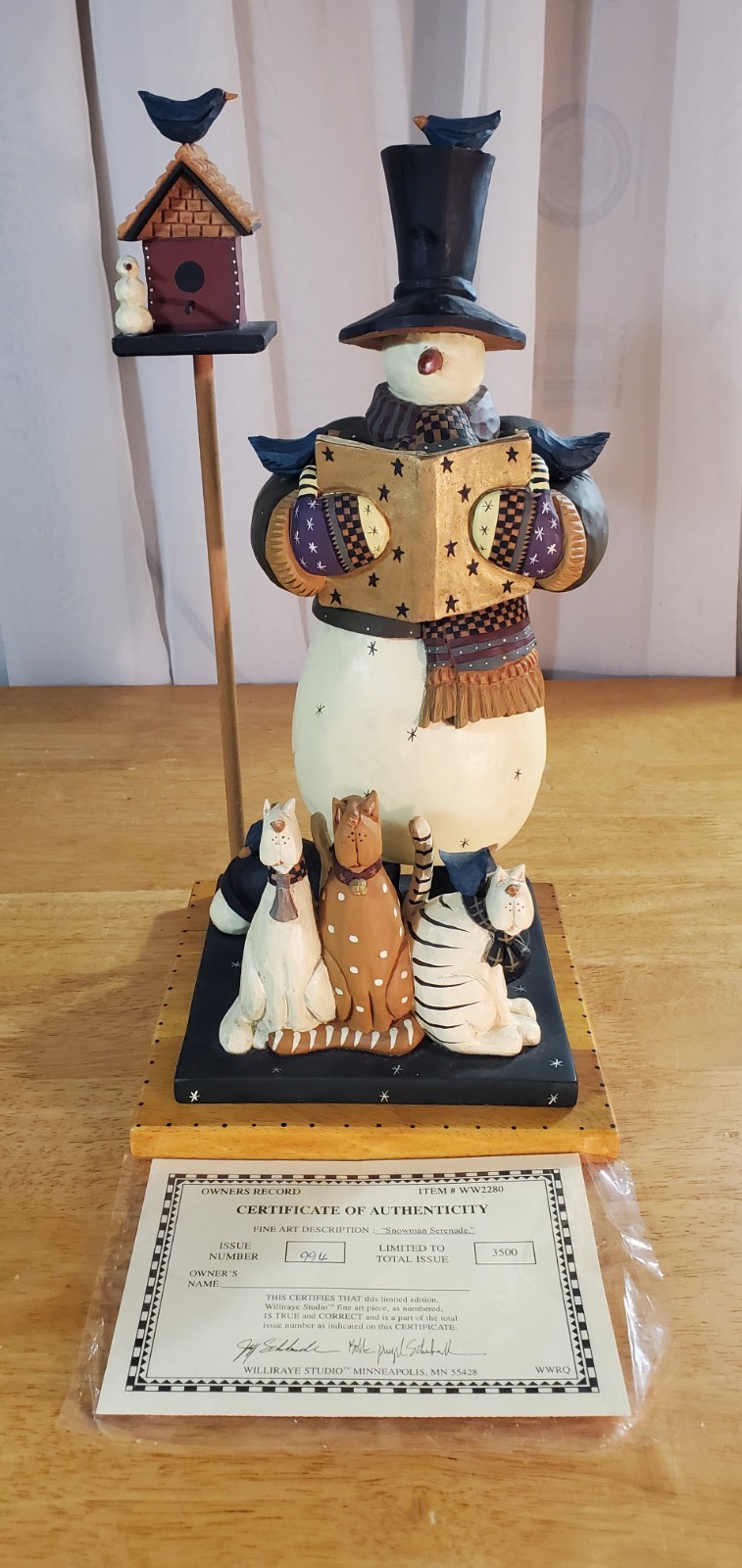 Williraye Studio “Snowman Serenade” Bird House Cats 13.75″ LIMITED EDITION & COA