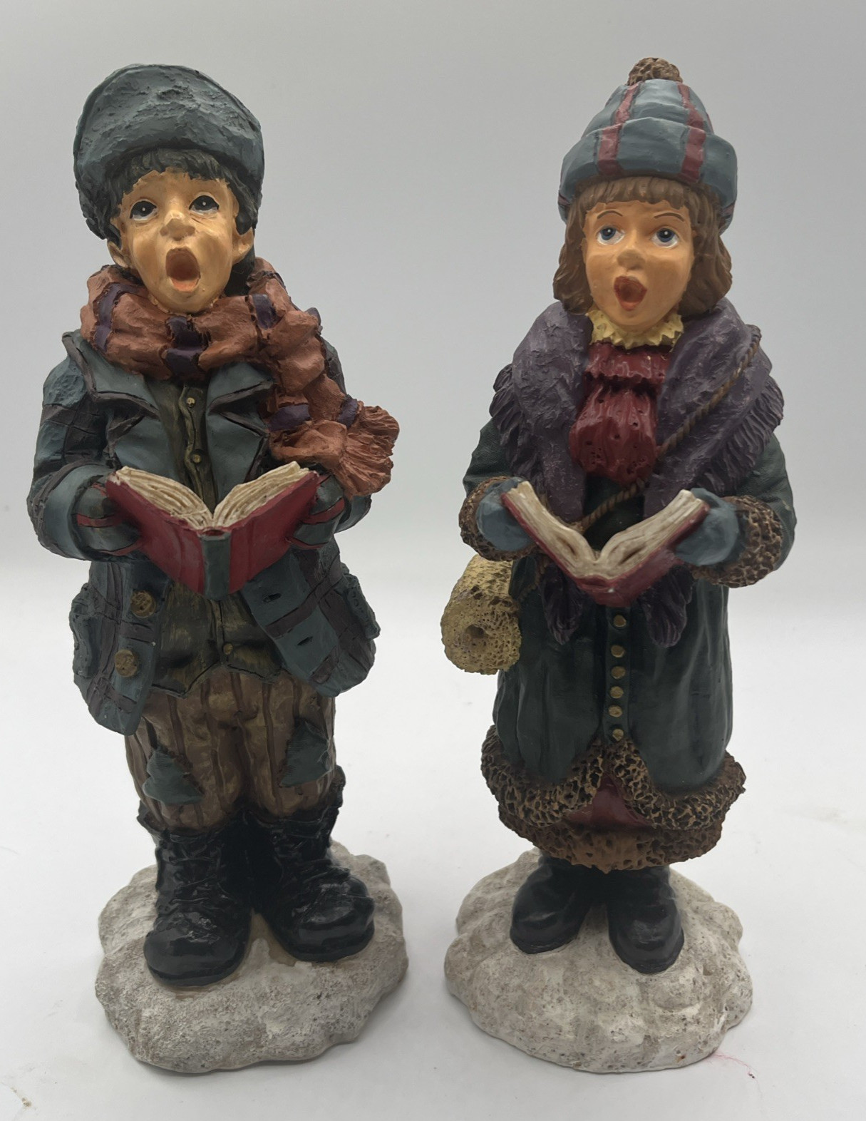 Christmas Boy & Girl Carol’ers Resin Figurines Vibrant Colors