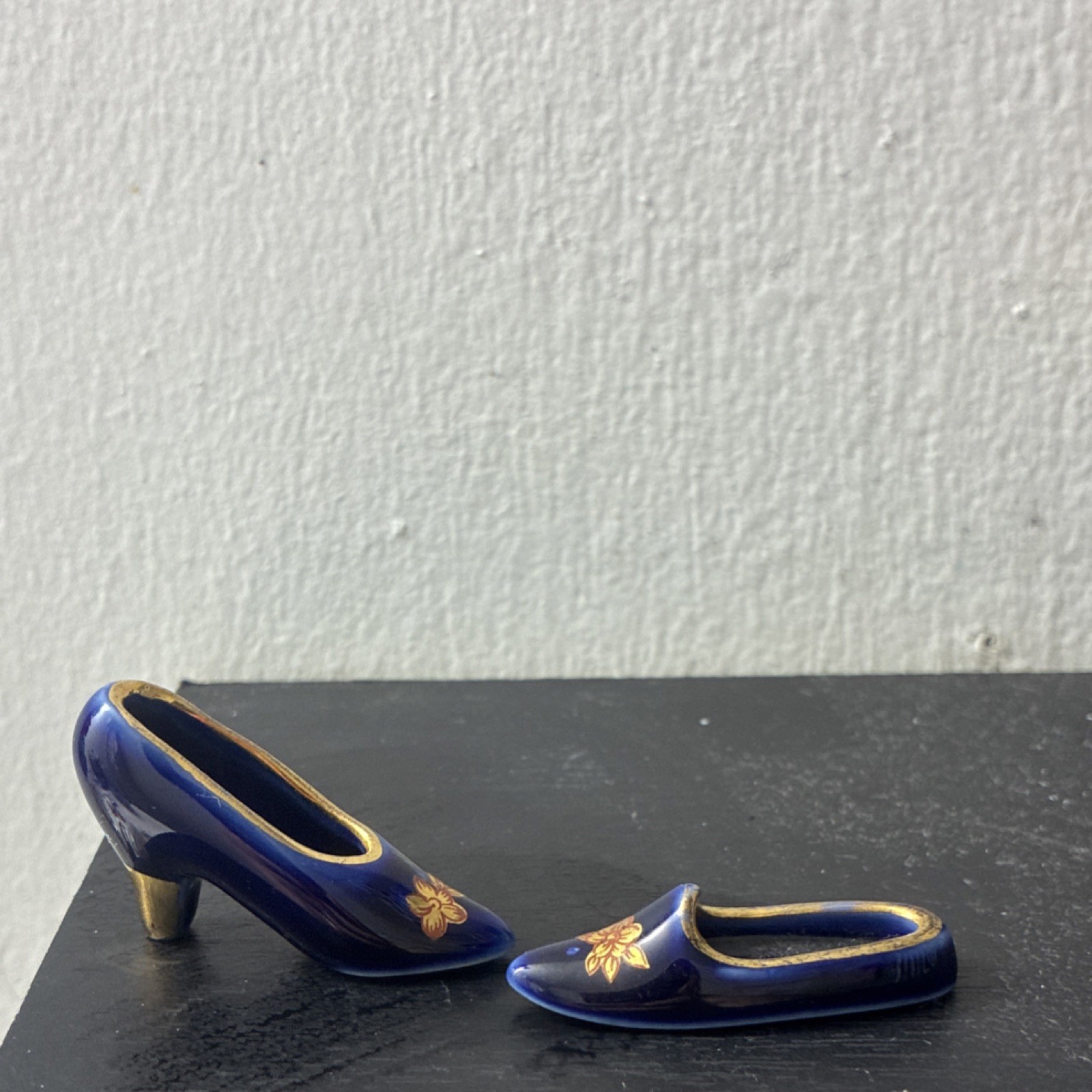 Blue Gold Ceramic Glossy Vintage Telephone Figurine for Any Room