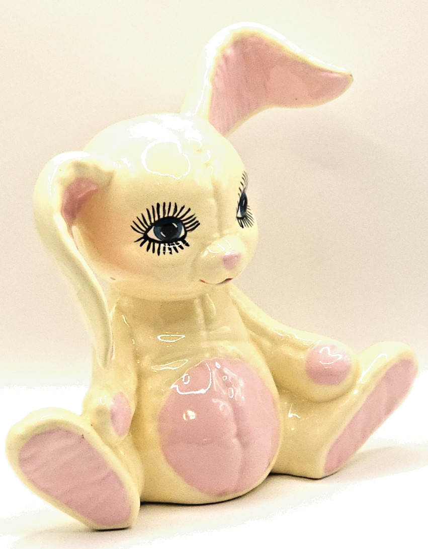 Bunny Rabbit Figurine Hand Painted 7″ Vtg 1986 Kimple Mold Quilted Ceramic