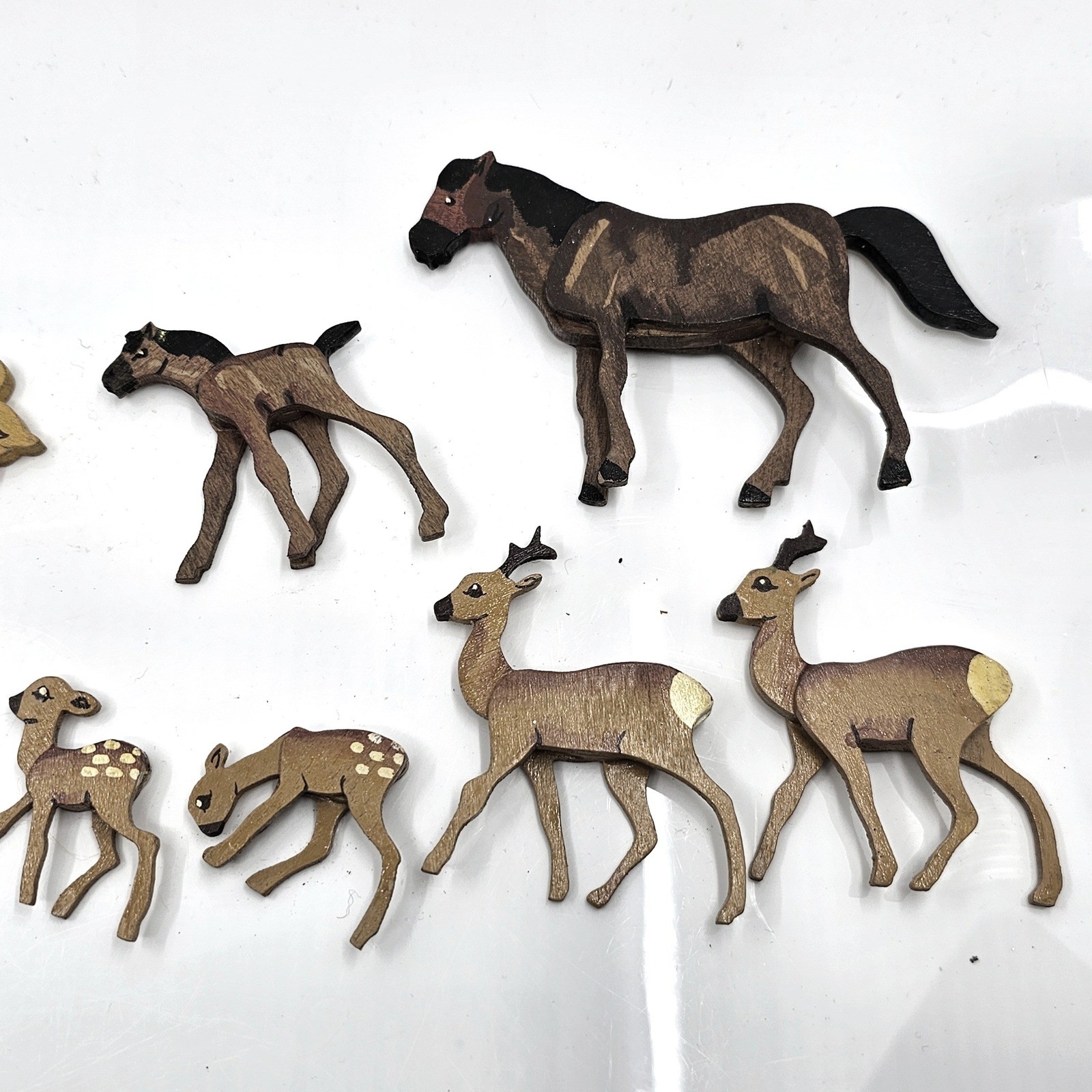 Vintage Hand Painted Wooden Animal Figurines Set 12pc Deer Horse Rabbit Duckling