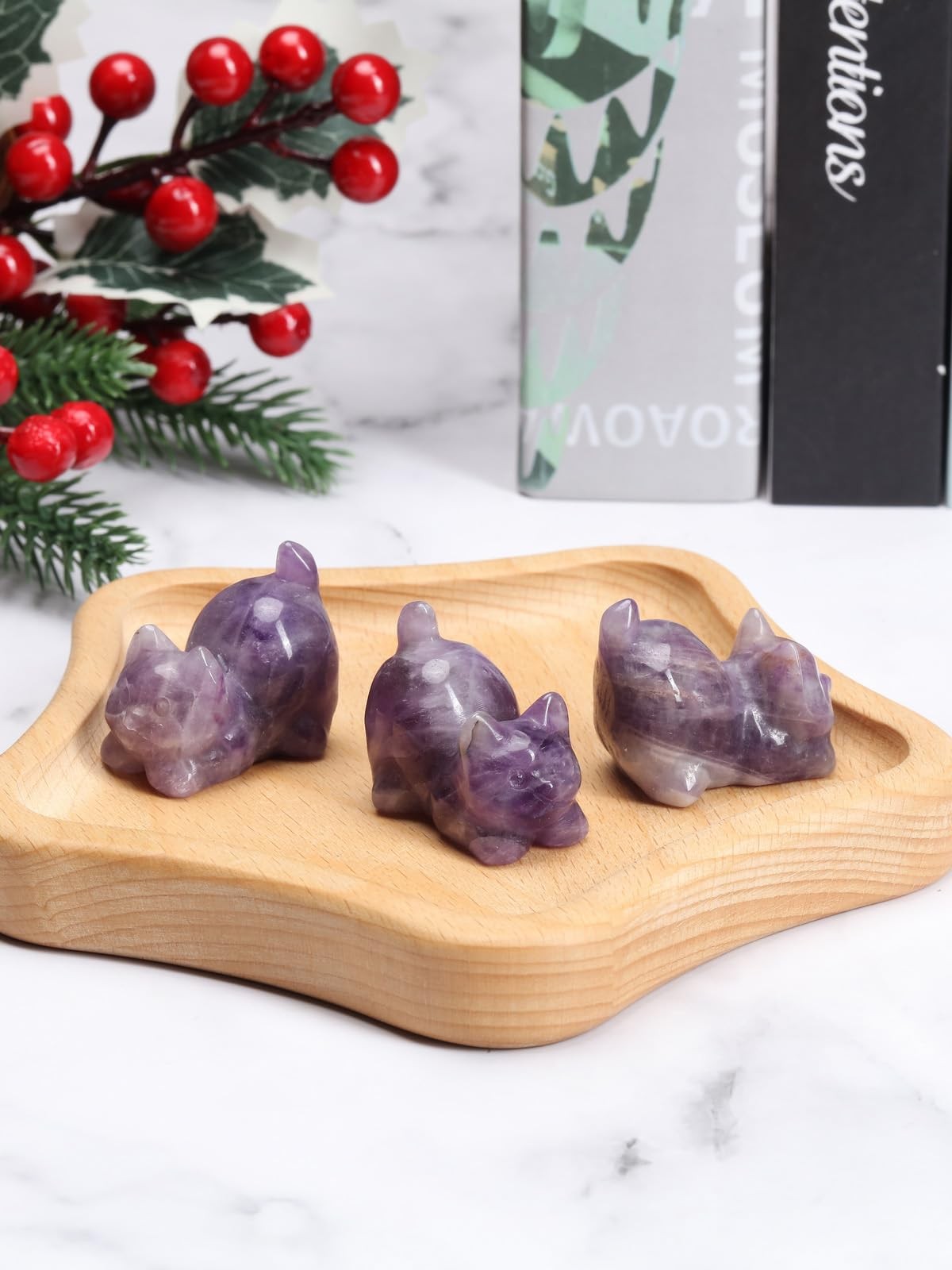 CrystalTears Amethyst Crystal Cat Figurine Carved Healing Crystals decorations#
