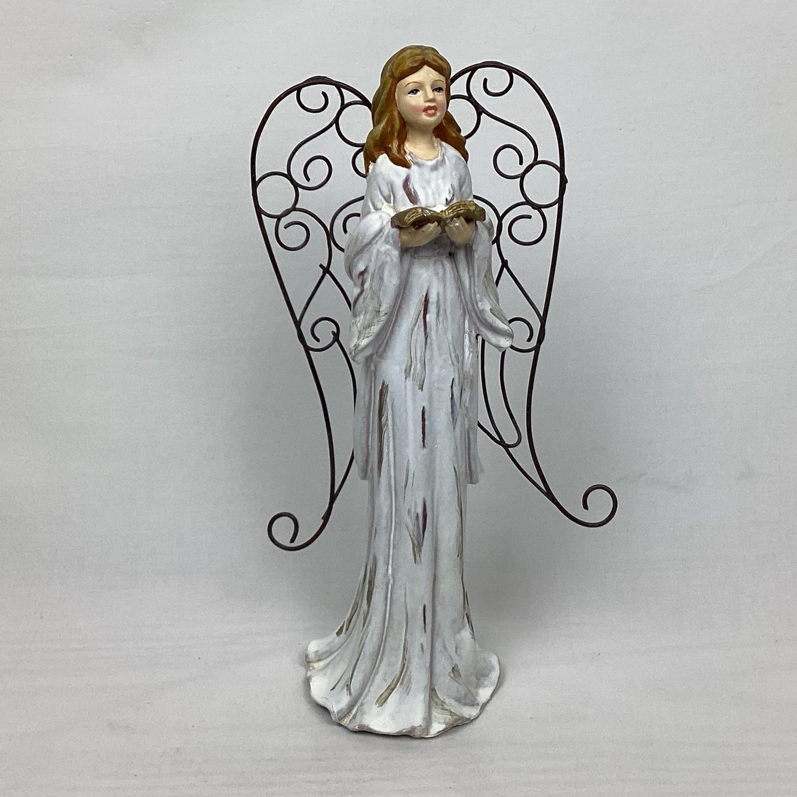 VTG Ganz Praying Angel Figurine White Distressed Farm Cottage Country Charm 11.5