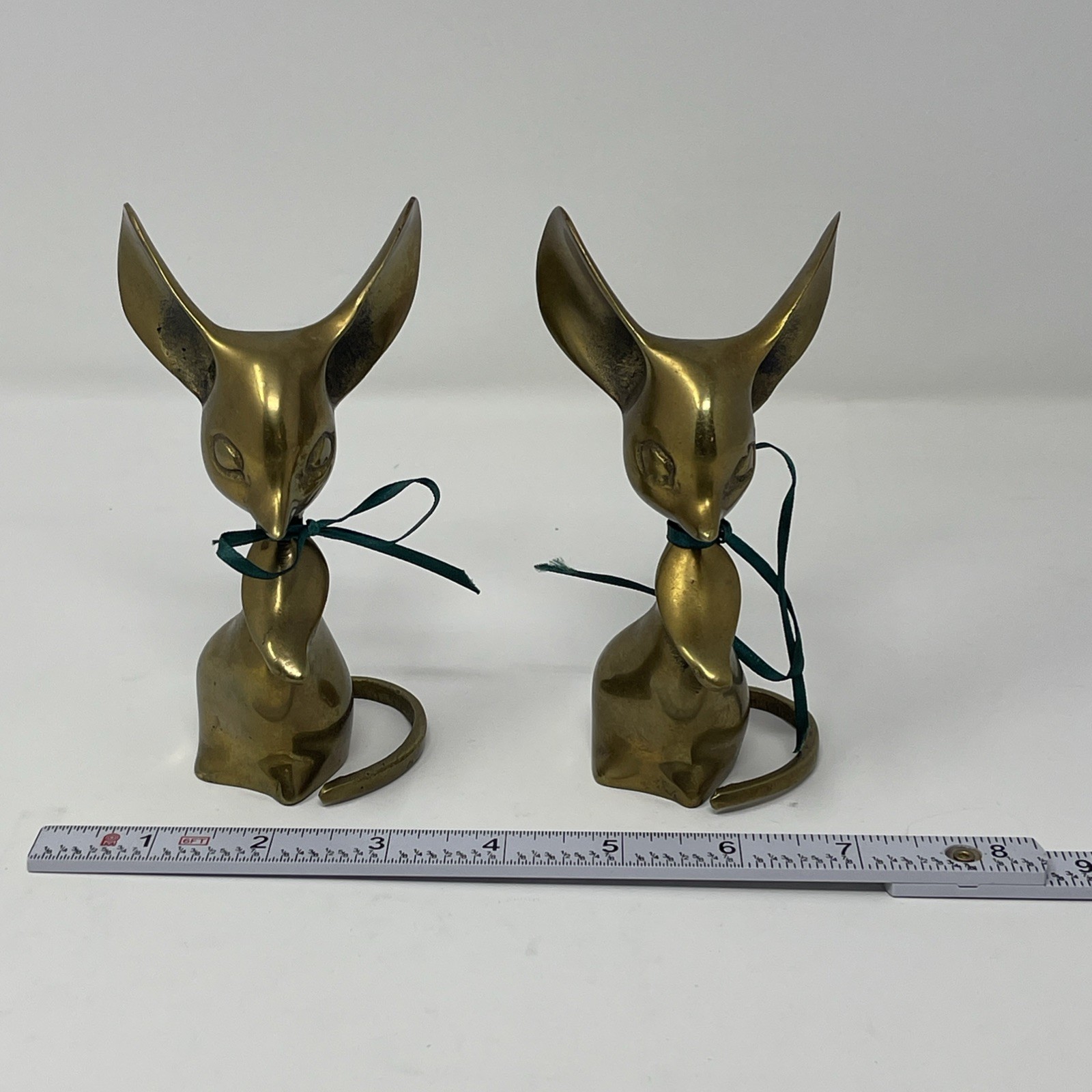 Pair Of Vintage Brass Mouse Mice Figurine Approximately 5 1/2” Tall